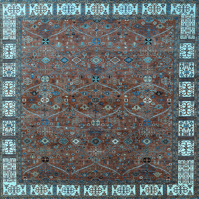 Square Machine Washable Oriental Light Blue Industrial Rug, wshurb2331lblu