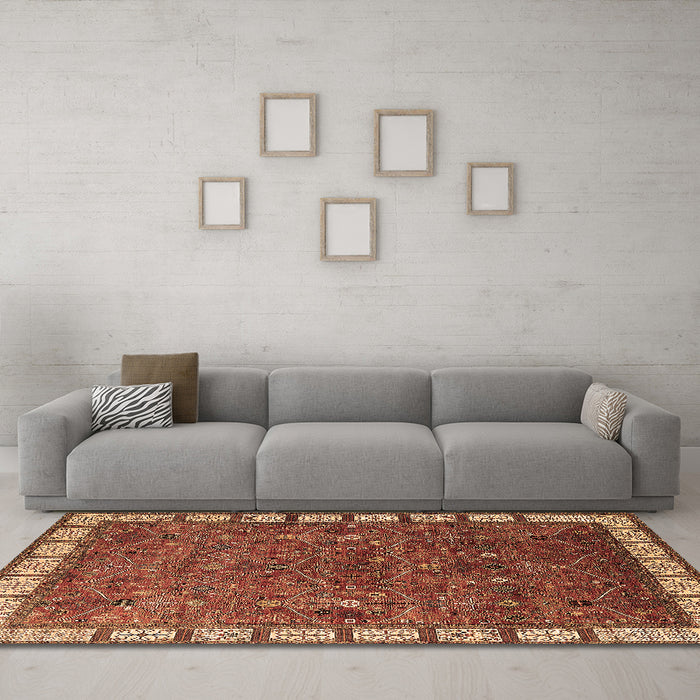 Machine Washable Oriental Brown Industrial Rug in a Living Room,, wshurb2331brn