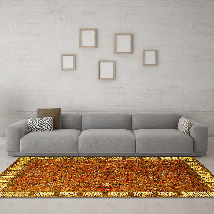 Machine Washable Oriental Yellow Industrial Rug in a Living Room, wshurb2331yw