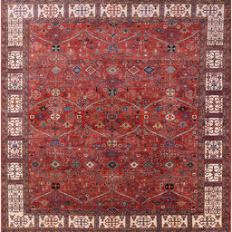 Square Machine Washable Industrial Modern Red Rug, wshurb2331