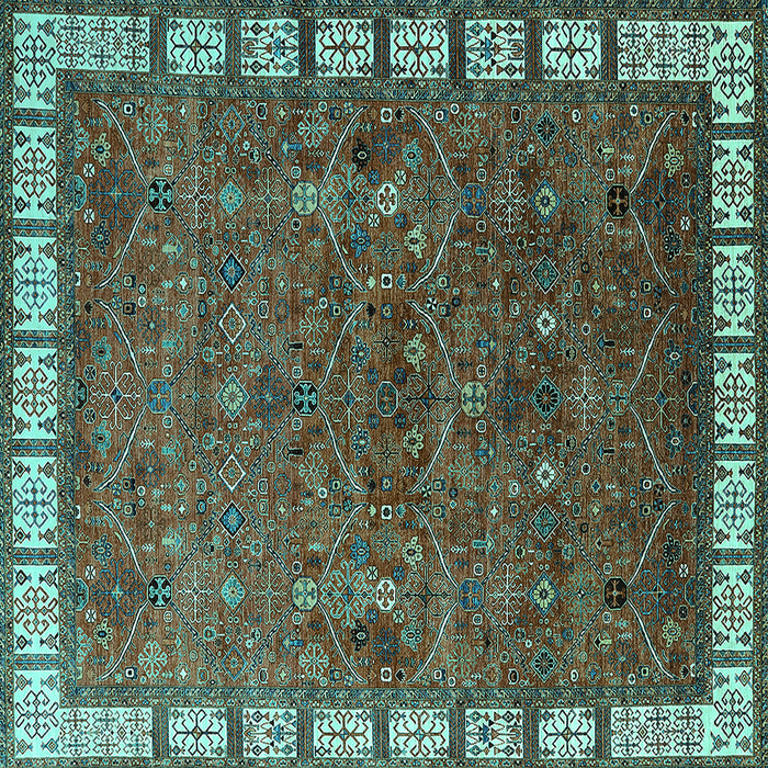 Square Oriental Turquoise Industrial Rug, urb2331turq