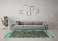 Machine Washable Oriental Turquoise Industrial Rug, wshurb2331turq