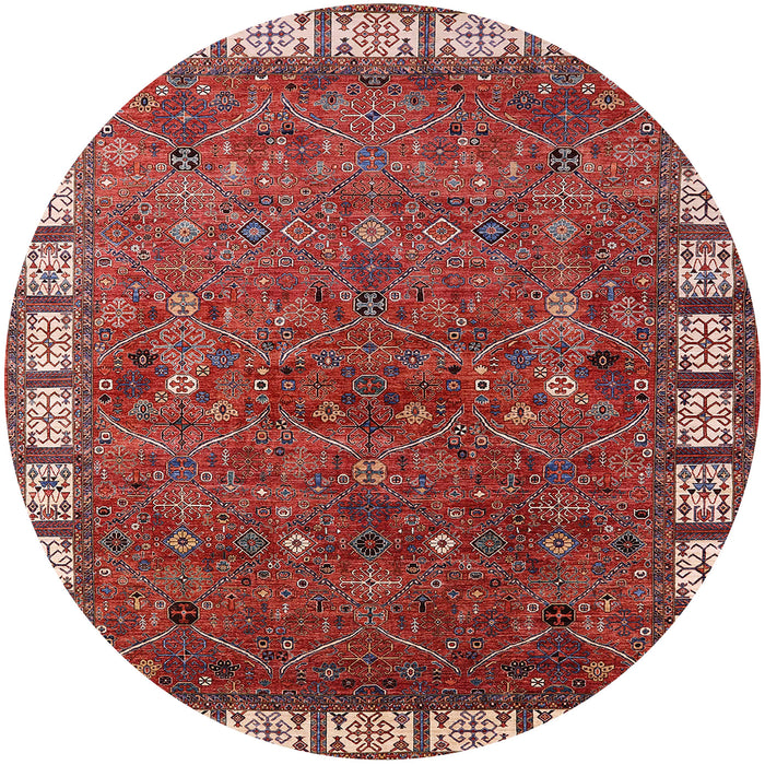 Round Mid-Century Modern Red Oriental Rug, urb2331