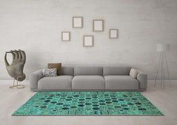 Machine Washable Oriental Turquoise Industrial Area Rugs in a Living Room,, wshurb2332turq