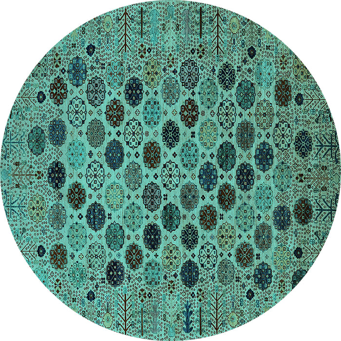 Round Machine Washable Oriental Turquoise Industrial Area Rugs, wshurb2332turq