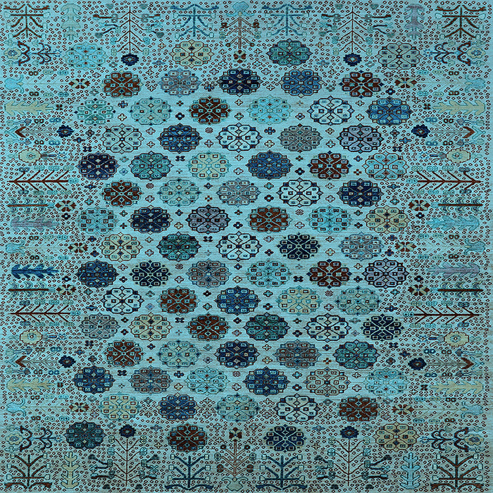 Square Machine Washable Oriental Light Blue Industrial Rug, wshurb2332lblu