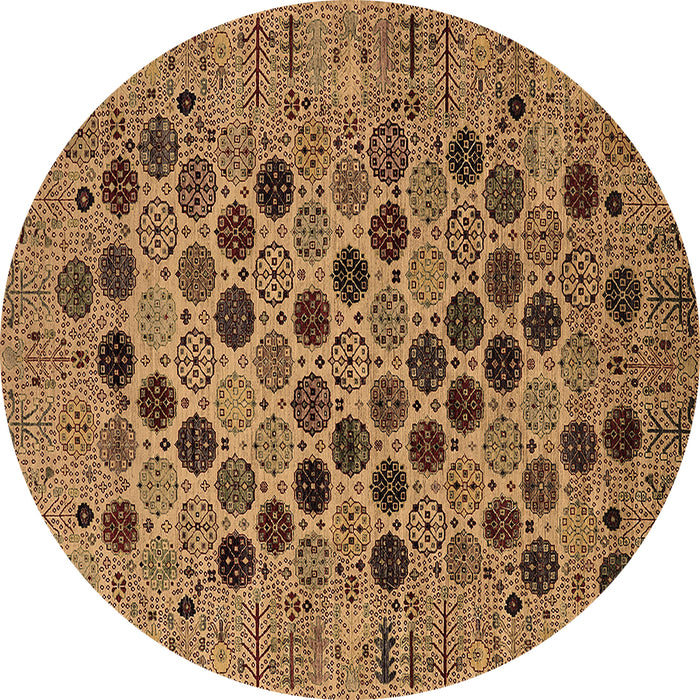 Round Machine Washable Oriental Brown Industrial Rug, wshurb2332brn