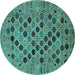 Round Oriental Turquoise Industrial Rug, urb2332turq