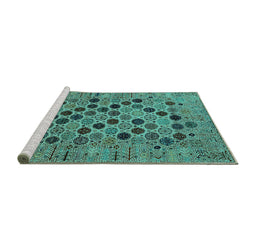 Sideview of Machine Washable Oriental Turquoise Industrial Area Rugs, wshurb2332turq