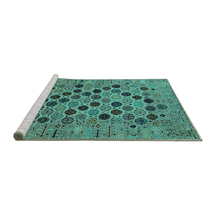 Sideview of Machine Washable Oriental Turquoise Industrial Area Rugs, wshurb2332turq