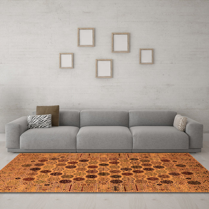 Machine Washable Oriental Orange Industrial Area Rugs in a Living Room, wshurb2332org