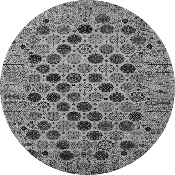 Round Machine Washable Oriental Gray Industrial Rug, wshurb2332gry