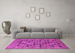 Machine Washable Oriental Pink Industrial Rug in a Living Room, wshurb2332pnk