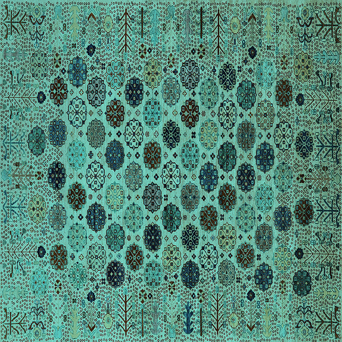 Square Oriental Turquoise Industrial Rug, urb2332turq