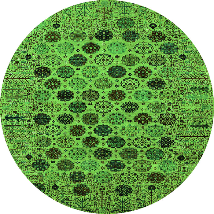 Round Machine Washable Oriental Green Industrial Area Rugs, wshurb2332grn