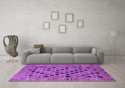 Machine Washable Oriental Purple Industrial Area Rugs in a Living Room, wshurb2332pur