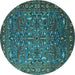 Round Machine Washable Oriental Turquoise Traditional Area Rugs, wshurb2333turq