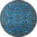 Round Oriental Light Blue Traditional Rug, urb2333lblu