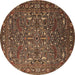 Round Machine Washable Oriental Brown Traditional Rug, wshurb2333brn