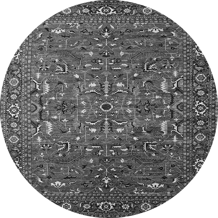 Round Machine Washable Oriental Gray Traditional Rug, wshurb2333gry