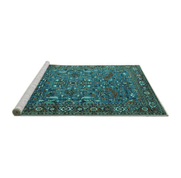 Sideview of Machine Washable Oriental Turquoise Traditional Area Rugs, wshurb2333turq