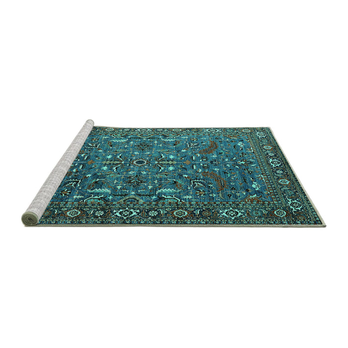 Sideview of Machine Washable Oriental Turquoise Traditional Area Rugs, wshurb2333turq