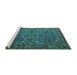 Sideview of Machine Washable Oriental Turquoise Traditional Area Rugs, wshurb2333turq