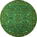 Round Machine Washable Oriental Green Traditional Area Rugs, wshurb2333grn