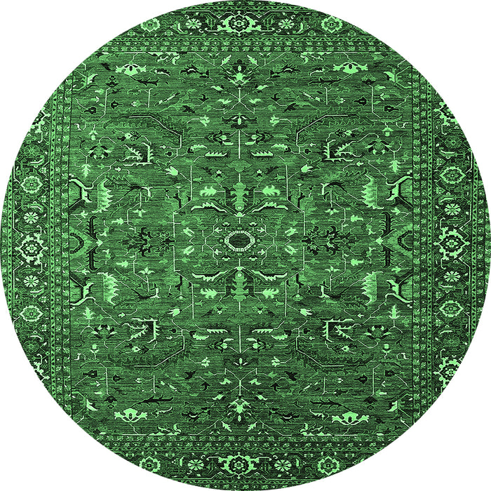 Round Machine Washable Oriental Emerald Green Traditional Area Rugs, wshurb2333emgrn