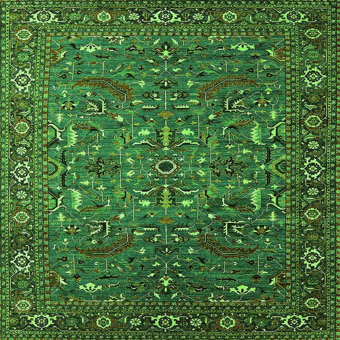 Square Oriental Green Traditional Rug, urb2333grn