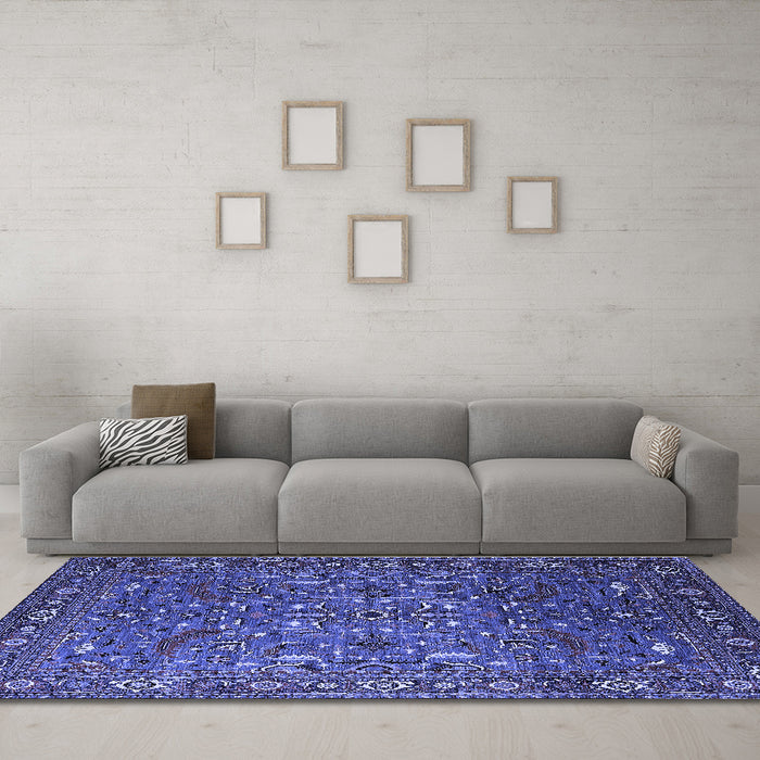 Machine Washable Oriental Blue Traditional Rug in a Living Room, wshurb2333blu