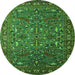 Round Oriental Green Traditional Rug, urb2333grn