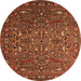 Round Machine Washable Oriental Orange Traditional Area Rugs, wshurb2333org