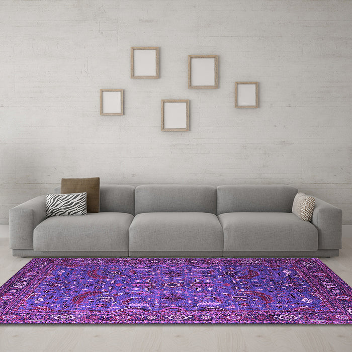 Machine Washable Oriental Purple Traditional Area Rugs in a Living Room, wshurb2333pur