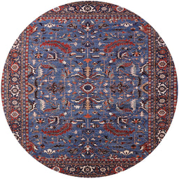 Round Mid-Century Modern Purple Lily Purple Oriental Rug, urb2333