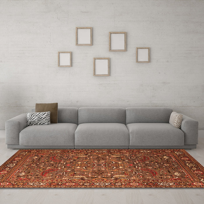Machine Washable Oriental Orange Traditional Area Rugs in a Living Room, wshurb2333org