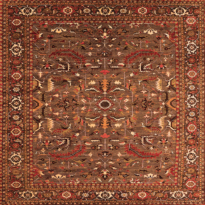 Square Machine Washable Oriental Orange Traditional Area Rugs, wshurb2333org