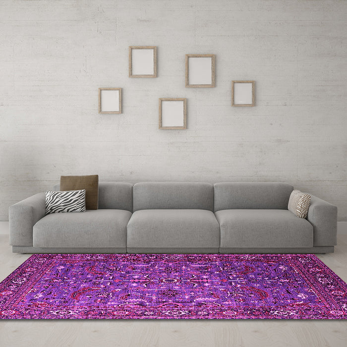 Machine Washable Oriental Pink Traditional Rug in a Living Room, wshurb2333pnk