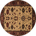 Round Machine Washable Oriental Brown Traditional Rug, wshurb2334brn