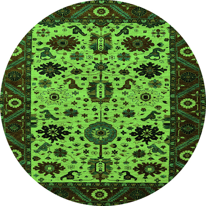 Round Oriental Green Traditional Rug, urb2334grn