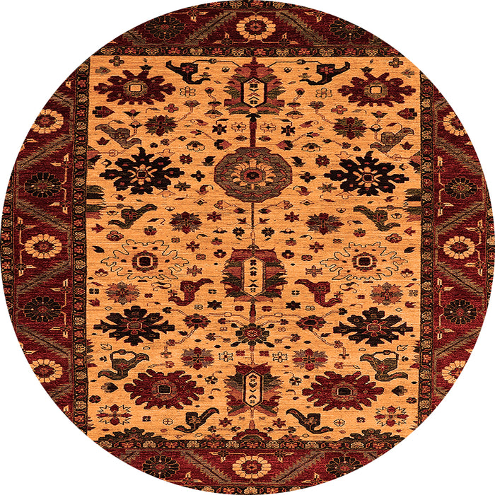 Round Oriental Orange Traditional Rug, urb2334org