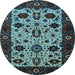 Round Machine Washable Oriental Light Blue Traditional Rug, wshurb2334lblu