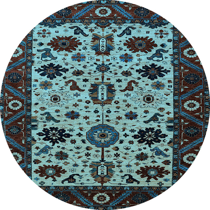 Round Oriental Light Blue Traditional Rug, urb2334lblu