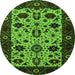 Round Machine Washable Oriental Green Traditional Area Rugs, wshurb2334grn