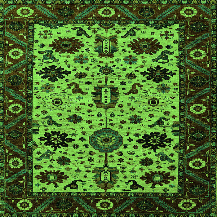 Square Oriental Green Traditional Rug, urb2334grn