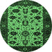 Round Machine Washable Oriental Emerald Green Traditional Area Rugs, wshurb2334emgrn