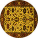 Round Machine Washable Oriental Yellow Traditional Rug, wshurb2334yw