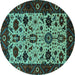 Round Machine Washable Oriental Turquoise Traditional Area Rugs, wshurb2334turq