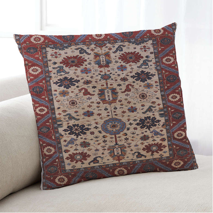 Lifestyle Image of Mid-Century Modern Urban Square Deep Red Throw Pillow, 18 inch by 18 inch, pwurb2334