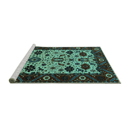 Sideview of Machine Washable Oriental Turquoise Traditional Area Rugs, wshurb2334turq